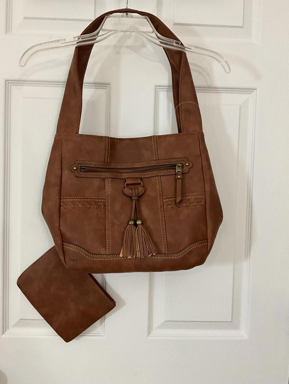 b.o.c Cognac Brown Faux Leather Shoulder Bag with Tassel Detail